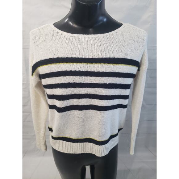 LOFT Women's Sweater; White & Black Stripe Long Sleeve Top - Medium - Picture 1 of 6